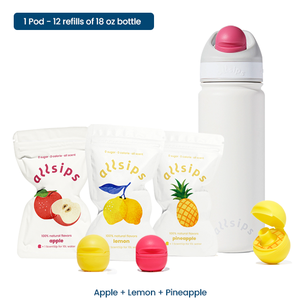 allsips 3 Scentsip pods & 18oz Insulated Stainless Steel Water Bottle with Straw, Scented Water Bottle with ScentSip Pods