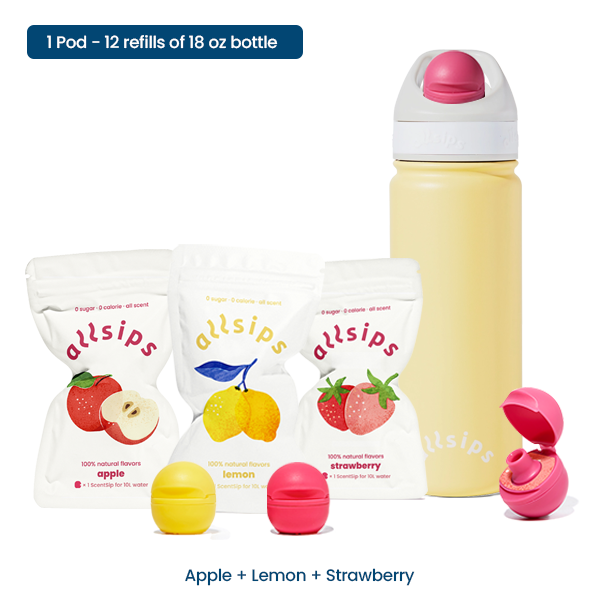 allsips 3 Scentsip pods & 18oz Insulated Stainless Steel Water Bottle with Straw, Scented Water Bottle with ScentSip Pods